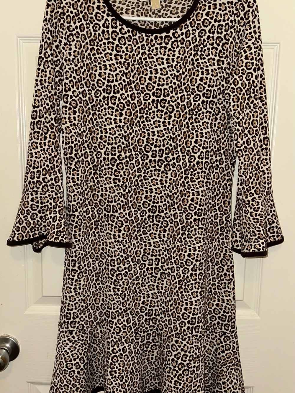Michael Kors Leopard Print Long-Sleeve A-Line Dress in Beige and Black